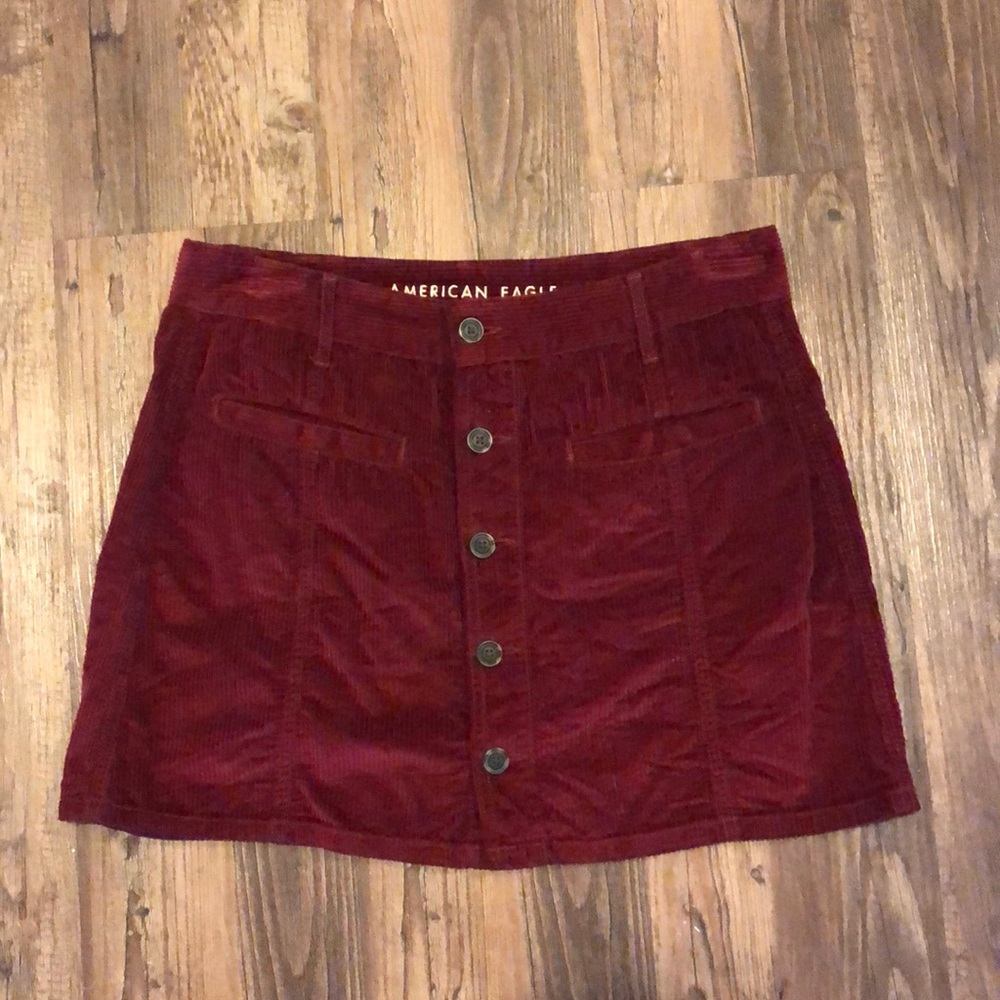 Burgundy button down skirt